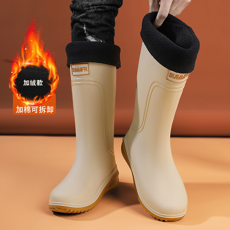 雨鞋男款冬季加绒保暖加厚棉靴高筒防水防滑工作劳保长筒厨房胶鞋 - 图2