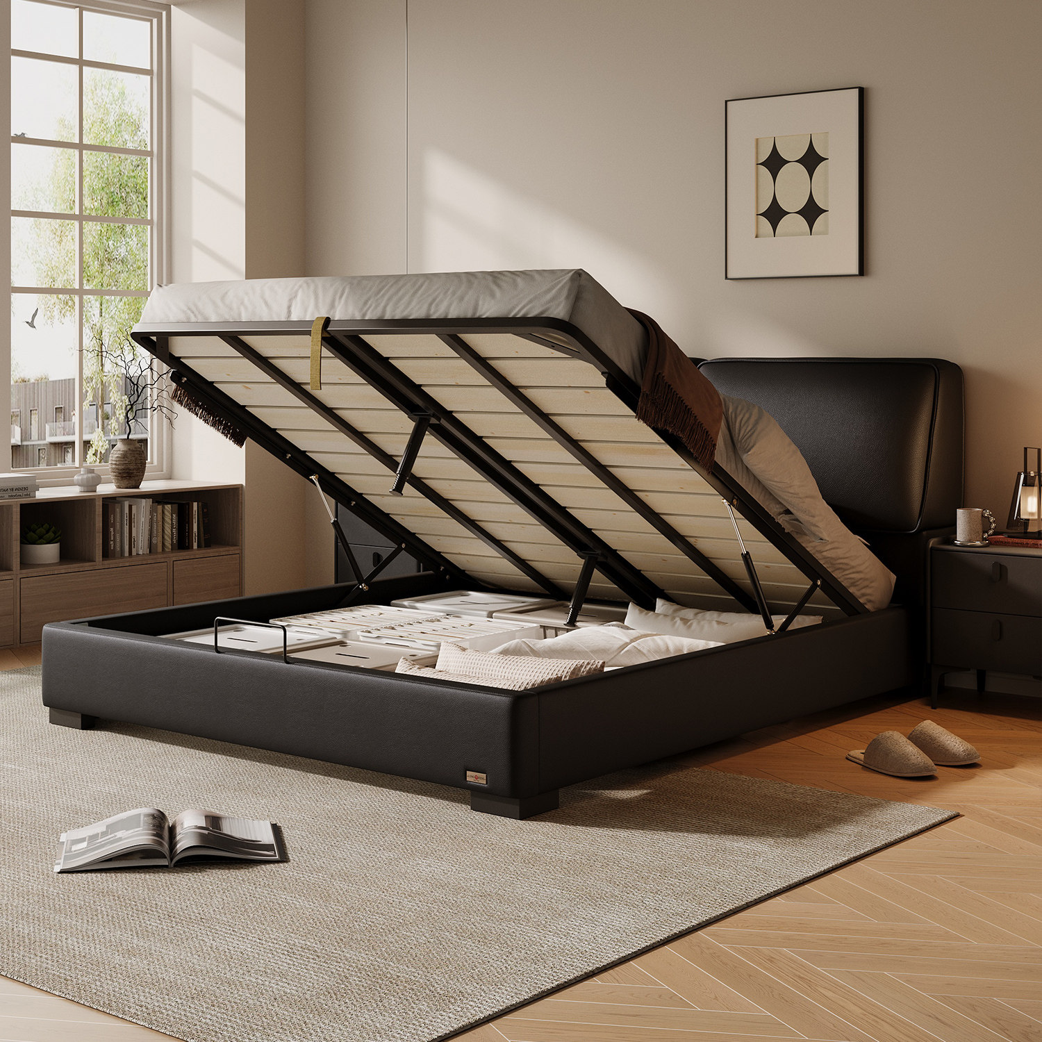 龙凤家居 简约高端大黑牛头层牛皮软床主卧现代轻奢家居意式 3136 - 图1