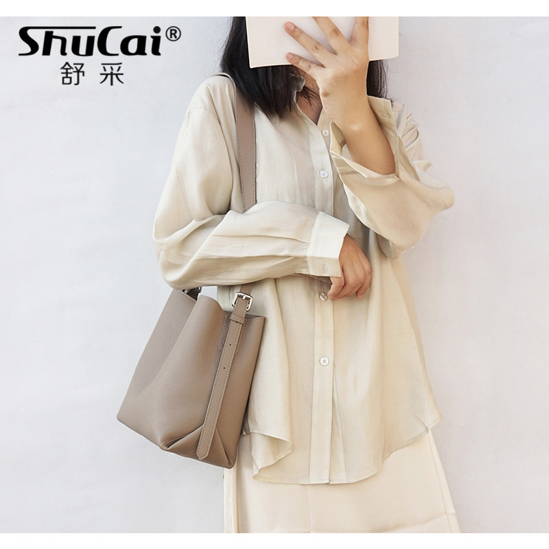 真皮2020新款潮韩版高级感水桶包 舒采女士包袋