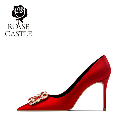 rose castle婚宴鞋 红色秀禾婚鞋女中式婚礼水钻方扣高跟新娘单鞋 - 图3
