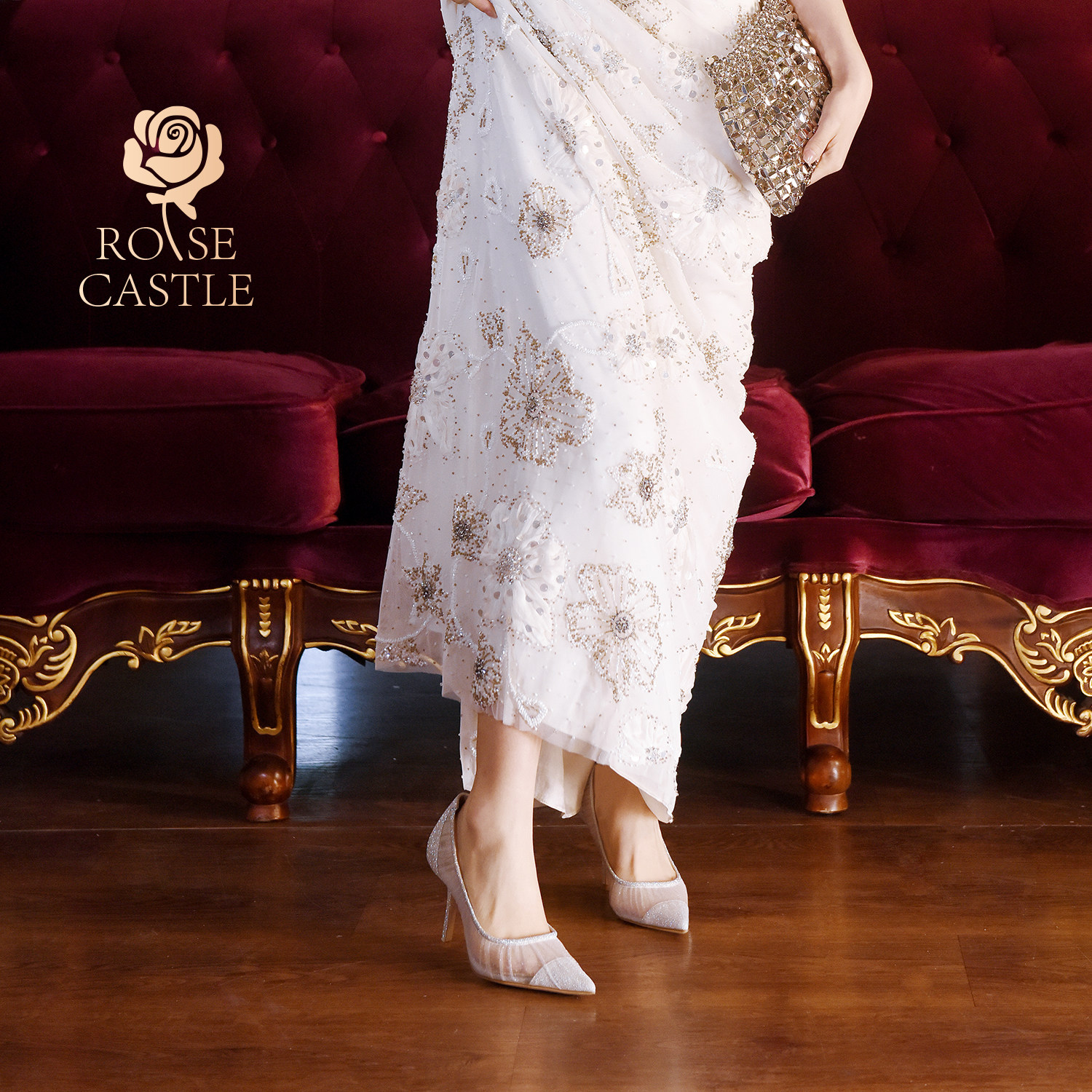 皎月浮光 rosecastle 婚鞋女尖头浅口时尚单鞋银色蕾丝宴会高跟鞋,淘宝优惠券,粉丝福利购,淘宝优惠卷