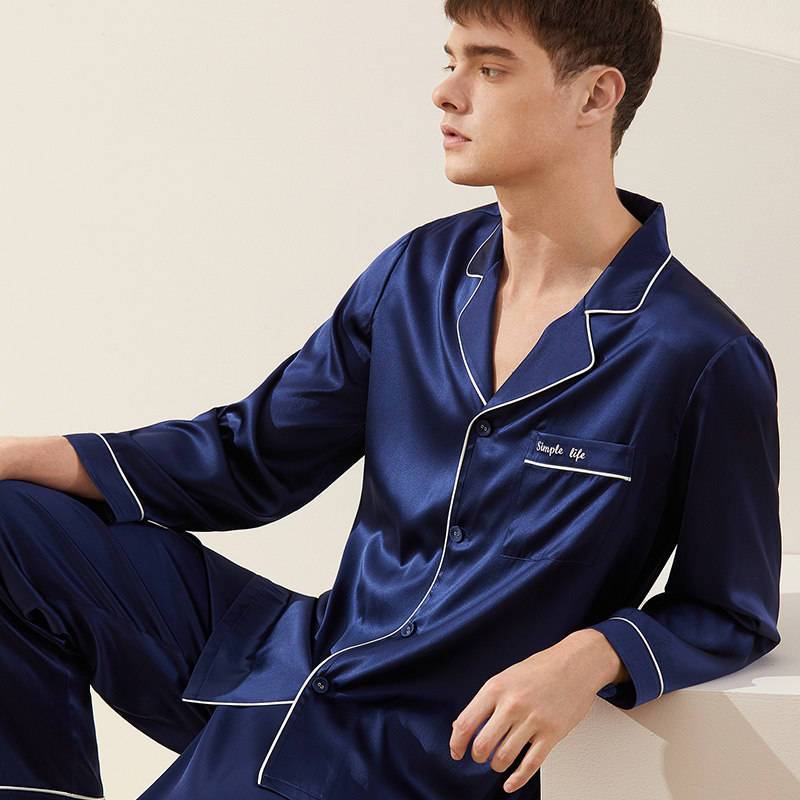 金三塔两件套男100%桑蚕丝长袖睡衣 金三塔浙江睡衣/家居服套装