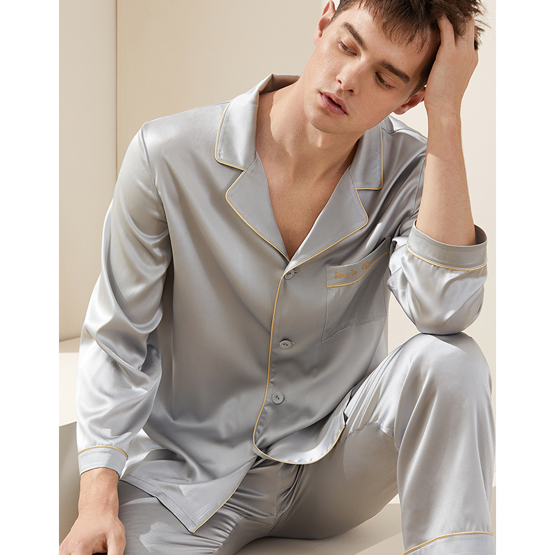 金三塔两件套男100%桑蚕丝长袖睡衣 金三塔浙江睡衣/家居服套装
