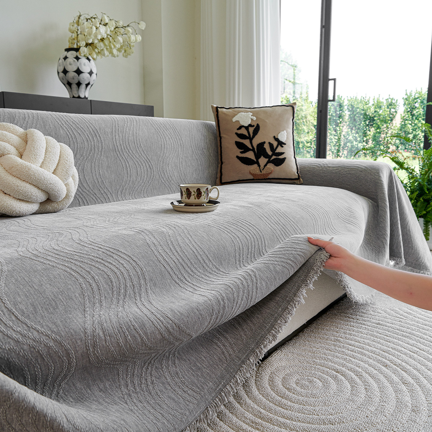 纯色加厚雪尼尔沙发巾简约现代高级感沙发盖布全包沙发套罩防猫抓,淘宝优惠券,粉丝福利购,淘宝优惠卷