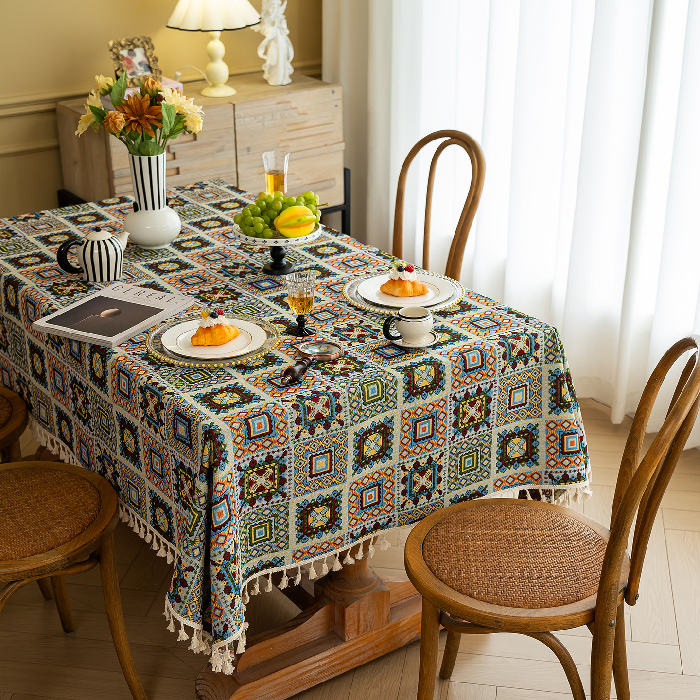 棉麻桌布法式复古餐桌布红色喜庆氛围感茶几布高级感台布盖布家用,淘宝优惠券,粉丝福利购,淘宝优惠卷