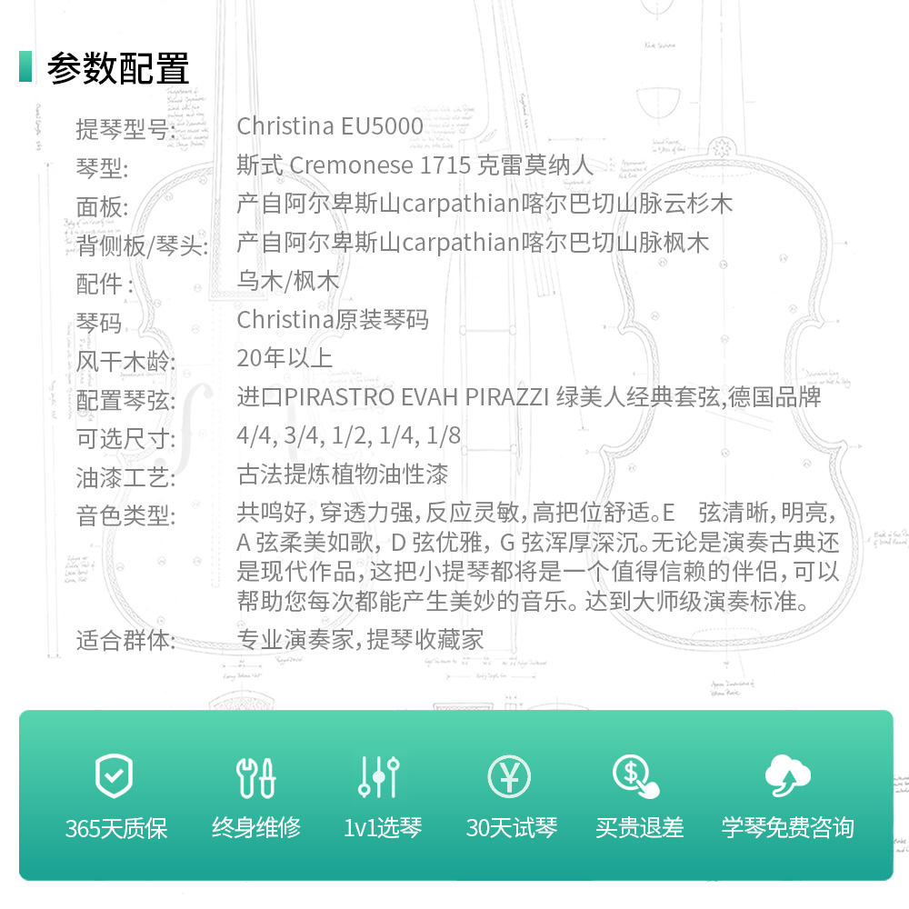 CHRISTINA EU5000D欧洲原装进口小提琴专业级考级演奏级手工欧料 - 图3