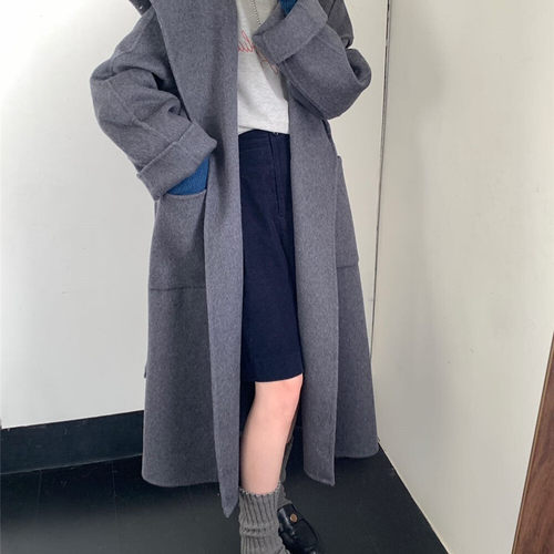 诺诺感连帽开襟羊毛外套(配腰带)（含65.8绵羊毛）s565A1 - 图3