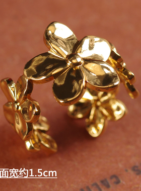 蓝绿色天然石钛钢夸张港风戒指环