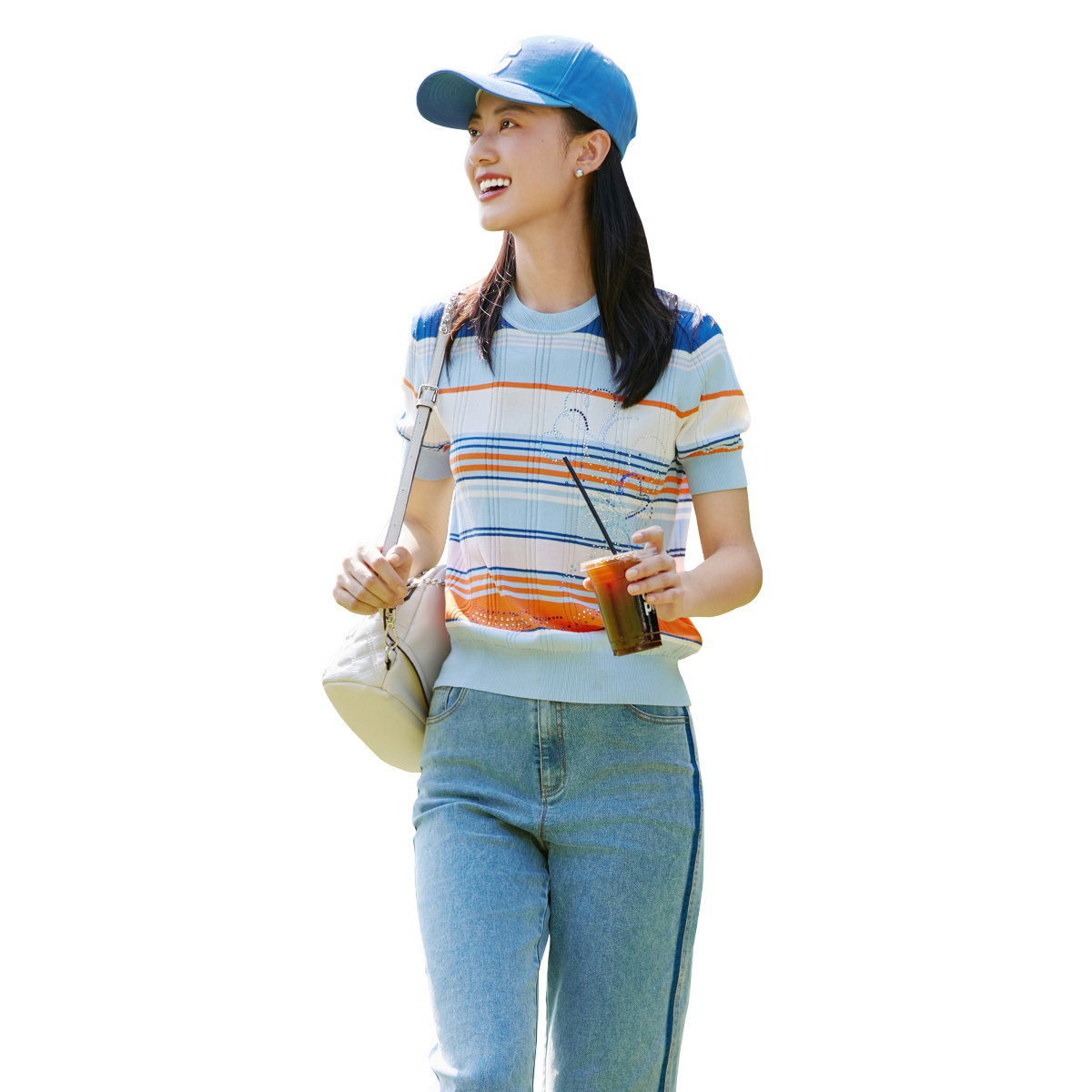 歌蒂诗春夏专柜新款显瘦彩色条纹小清新短袖针织衫 1E14Z1504 - 图3