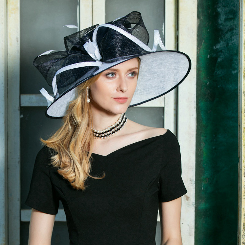 ee 英式欧美优雅宴会正装大檐亚麻礼帽 帽子女夏 遮阳防晒帽