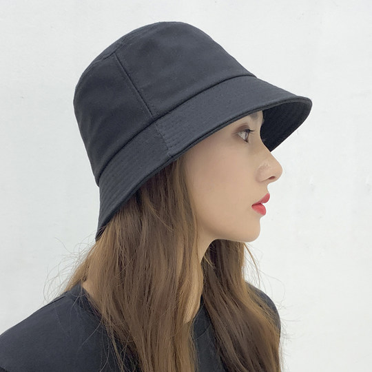 Hat Women's Korean Style Trendy Black Fisherman Hat Summer Thin Women's Breathable Sun Shade Sun Protection Japanese Versatile Solid Color Basin Hat
