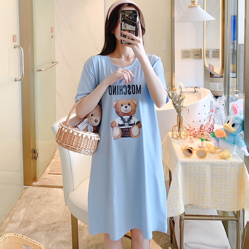 兰秀美旗舰店睡裙女夏季纯棉薄款短袖裙甜美性感睡衣女士夏天大码家居服夏天女1