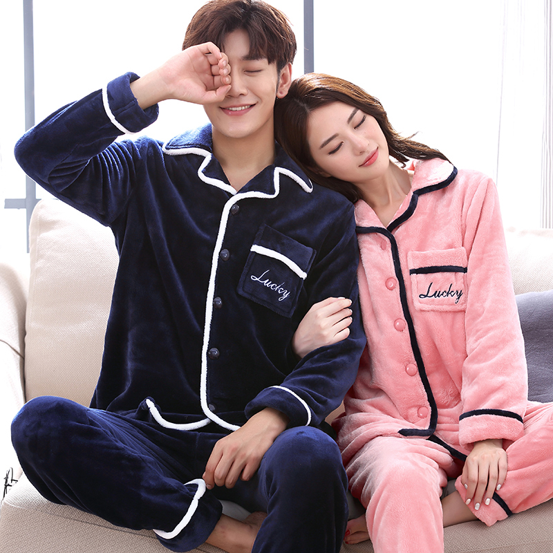 秋冬款珊瑚绒情侣男士冬季加绒睡衣 兰秀美睡衣/家居服套装