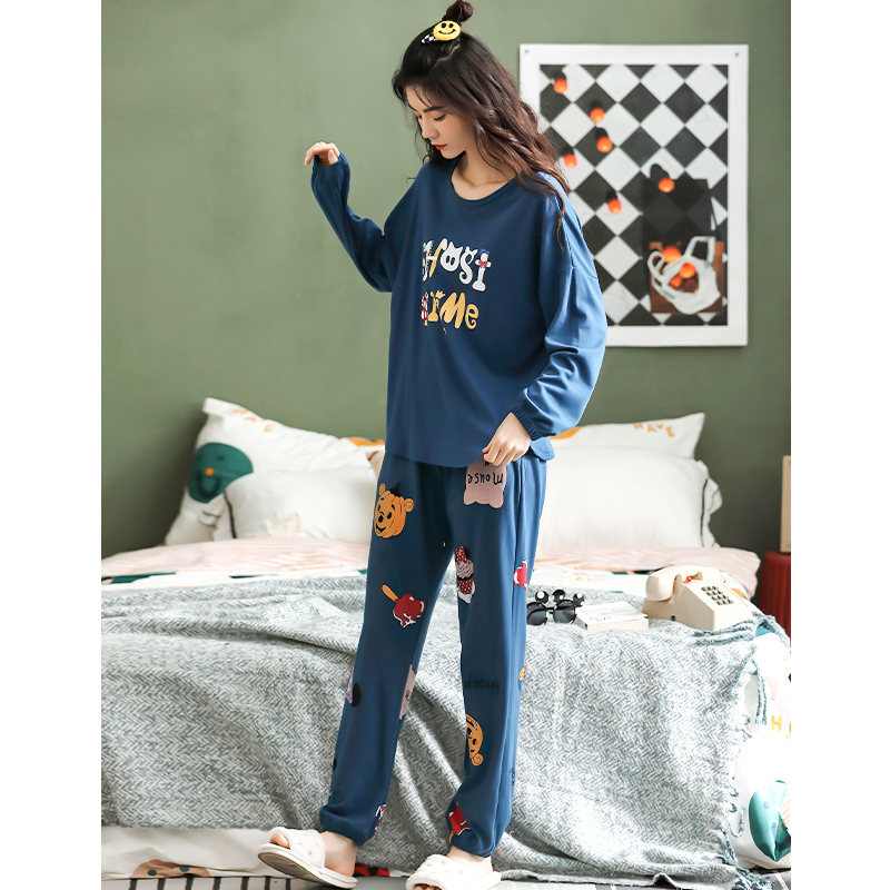 兰秀美旗舰店睡衣女春秋款纯棉家居服套装女士套头长袖学生可爱韩版全棉冬季女1