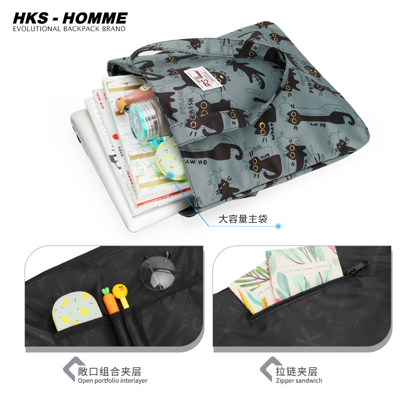 HKS－HOMME猫咪小众单肩包女托特包通勤书包帆布包女手提袋购物袋 - 图2