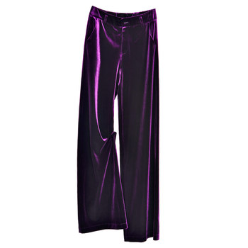 2024 Spring New Gold Velvet Mid-waist Versatile Wide-Leg Straight Pants Smoked Grey Drape Casual Slimming Pants