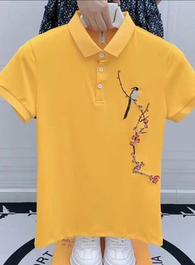 2024夏季新款男士刺绣短袖polo衫网红潮牌修身insT恤百搭潮流半袖