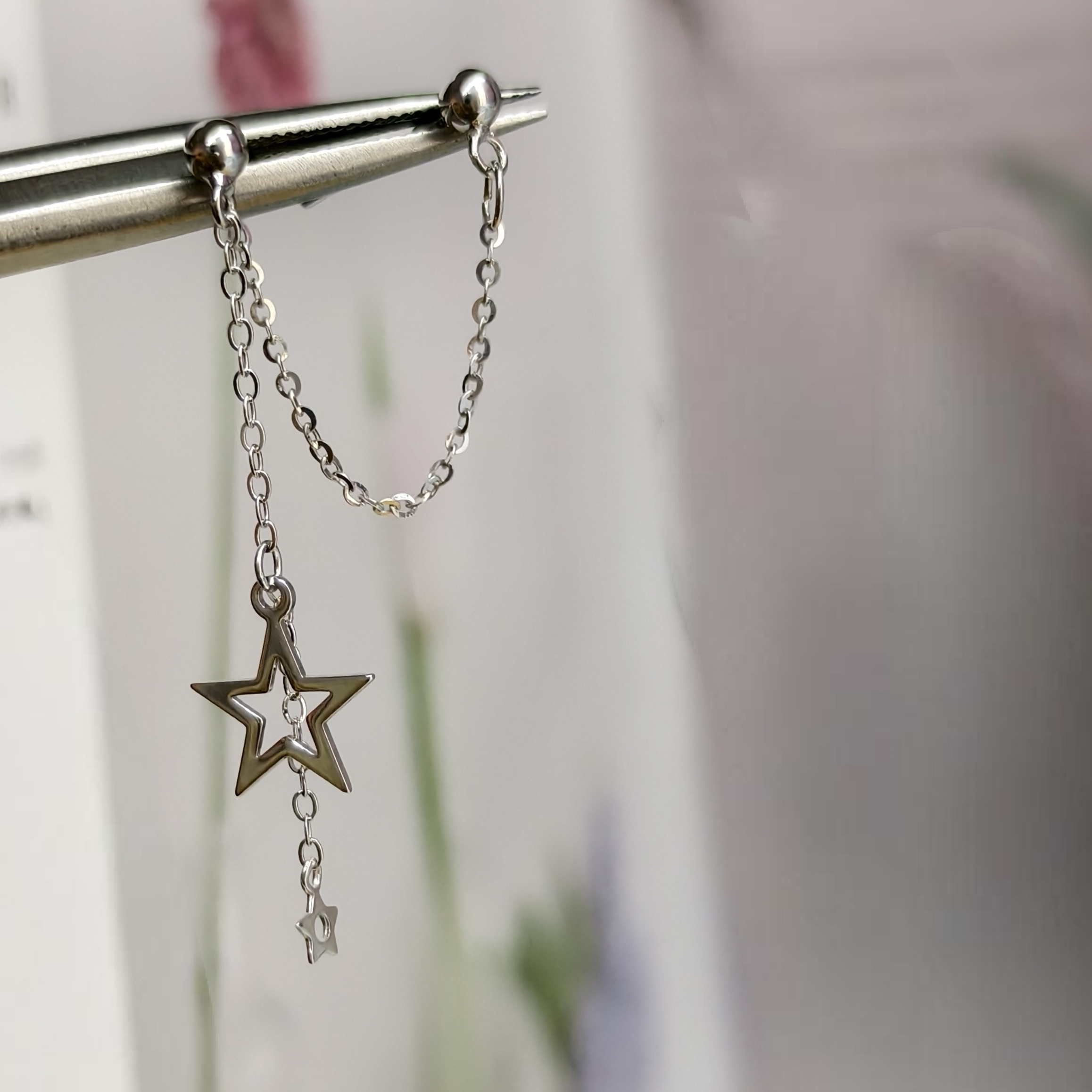 双耳洞耳环女纯银一体式超仙两个耳洞的耳钉上下连体三个耳洞耳饰 - 图3