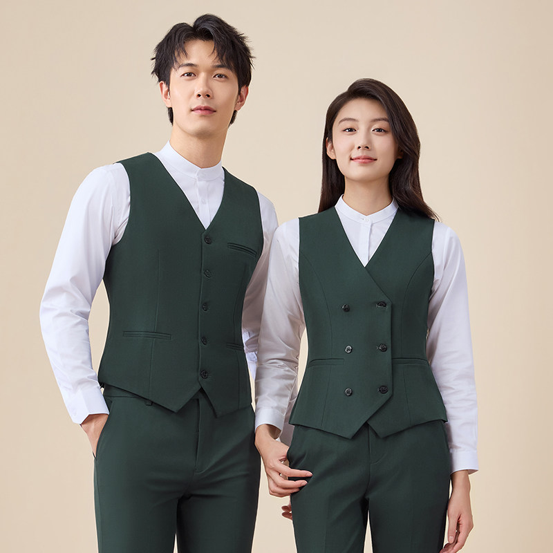 墨绿色男女长袖西服套装职业西裤马甲三件套银行邮政高档工作制服 - 图2