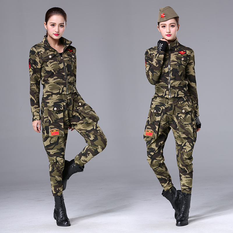 2019迷彩服套装女三件套春季新款作战服新款水兵舞服哈伦裤套装女-图3