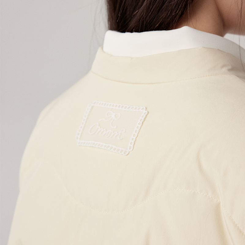 omont蛋挞家 90白鸭绒蕾丝系带羽绒马甲女冬季叠穿保暖厚外套 - 图2