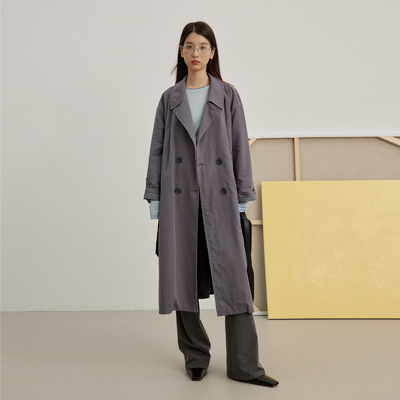 omont蛋挞家 复古双排扣风衣外套春秋季新高级感宽松中长款大衣 - 图2