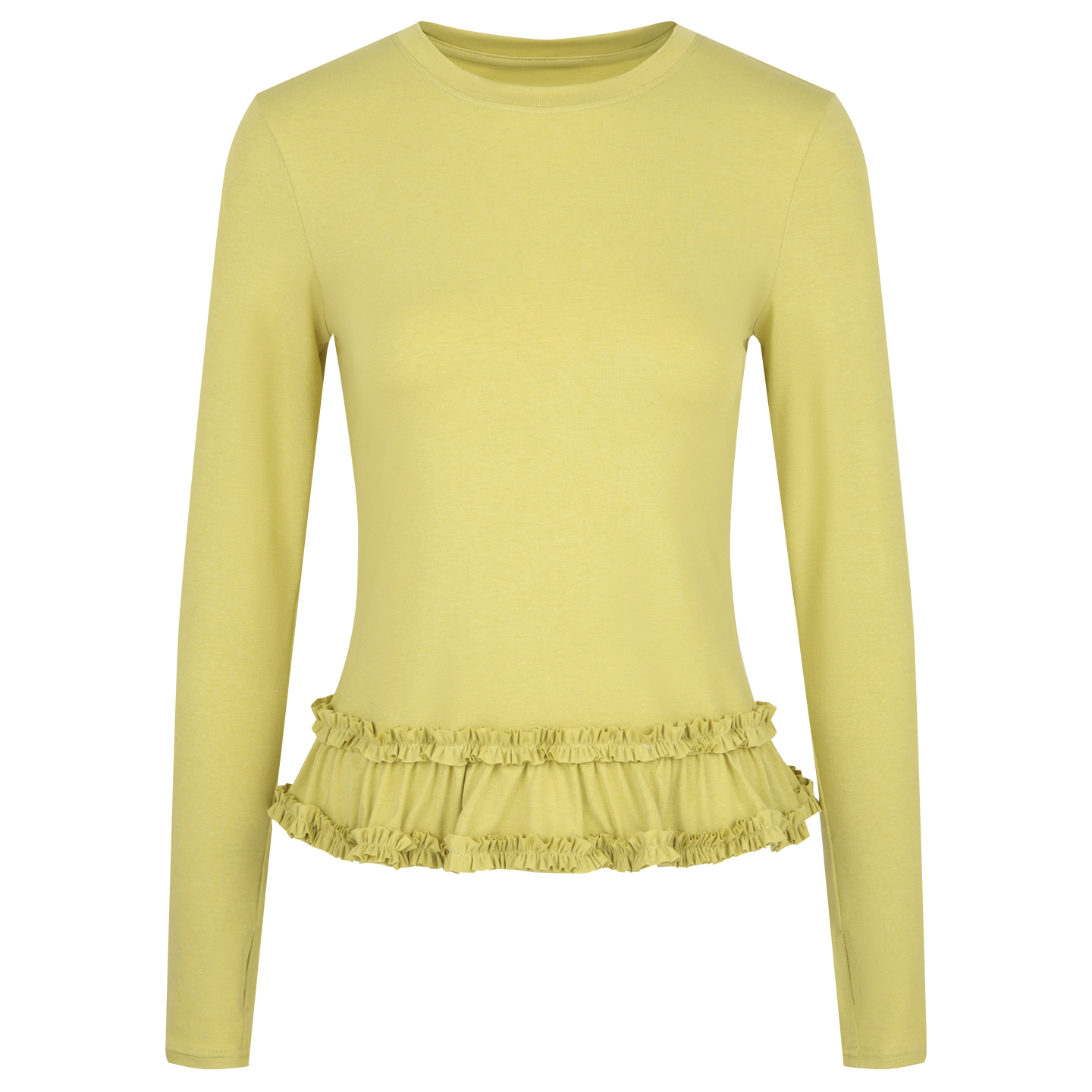 omont蛋挞家复古荷叶边下摆圆领针织打底T恤秋季 - 图3