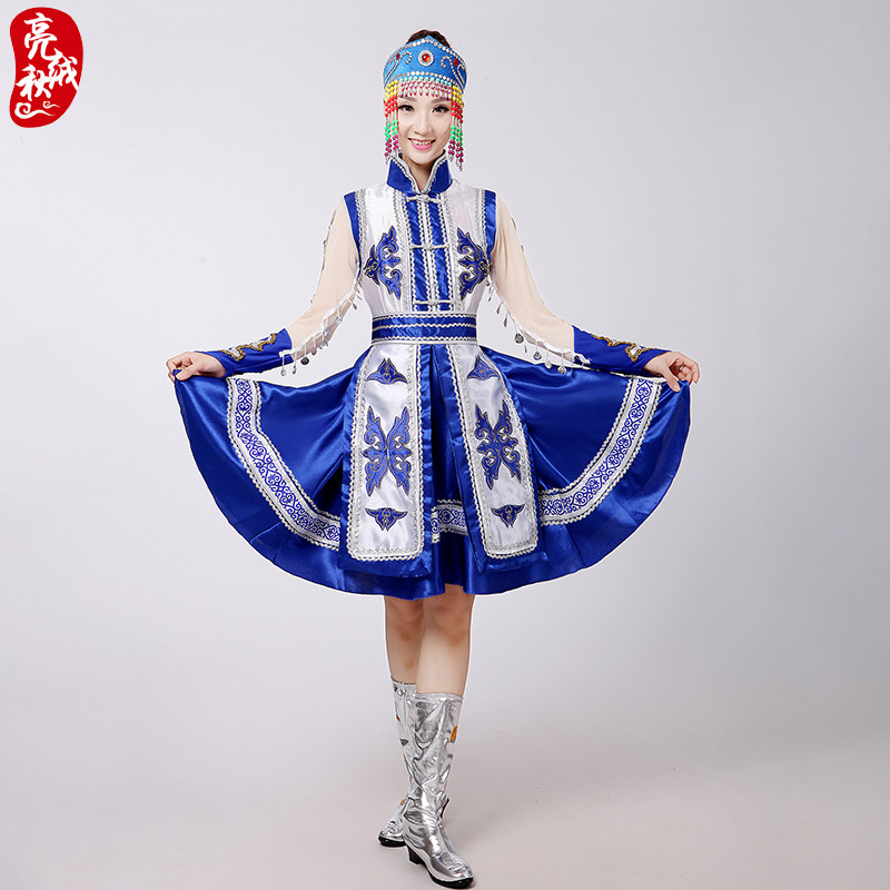 新款蒙古舞蹈少数民族短长款表演服 亮秋绒民族服装/舞台装