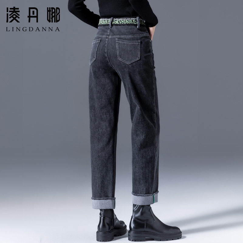 黑色直筒2021年新款秋冬裤子牛仔裤 凌丹娜牛仔裤