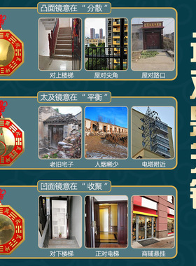 黄铜单门阳台挂件朱砂红八卦镜