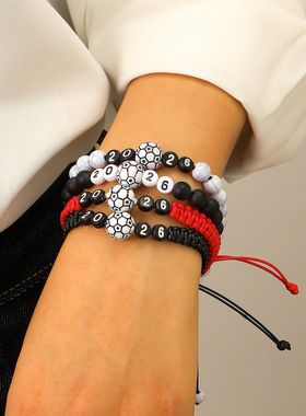 跨境新款2026美加墨世界杯足球手工编织可调节手链纪念手绳男女