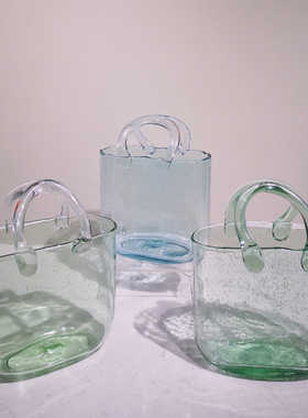 气泡手提篮花瓶艺术玻璃