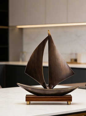 美式古铜色一帆风顺帆船模型摆件