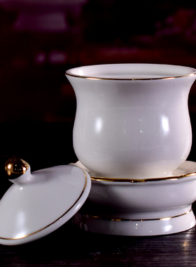 陶瓷供奉佛前白瓷描金家用圣水杯