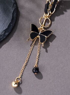 欧美跨境颈链饰品流苏绒布黑色