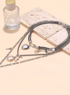 ZA设计感多层怀表回形针钥匙爱心