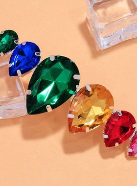 速卖通彩色水滴戒指夸张可调节水钻指环时尚配饰女earrings