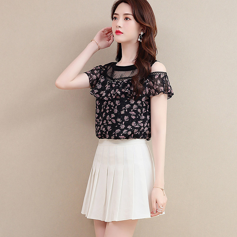 2020春夏新款遮肚子超仙甜美雪纺衫 香衣伴水蕾丝衫/雪纺衫