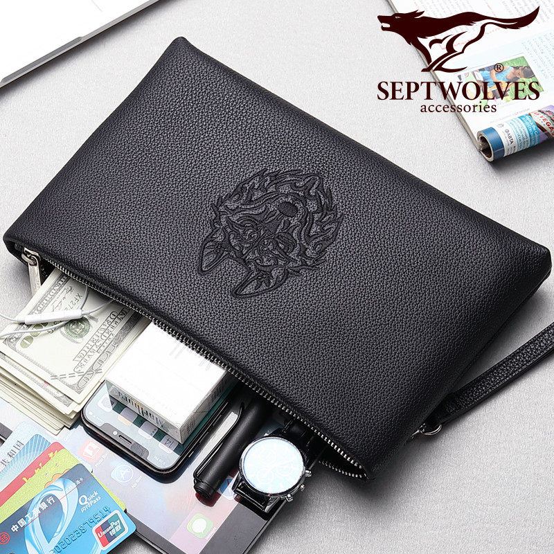 七匹狼男真皮皮包奢侈款手抓钱包 septwolves赤古男士包袋