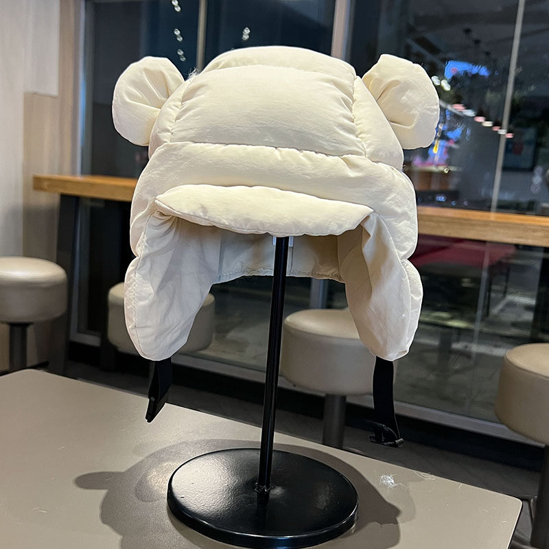 羽绒棉雷锋帽女可爱小熊耳朵套头帽东北冬季骑车防风护耳飞行帽子,淘宝优惠券,粉丝福利购,淘宝优惠卷