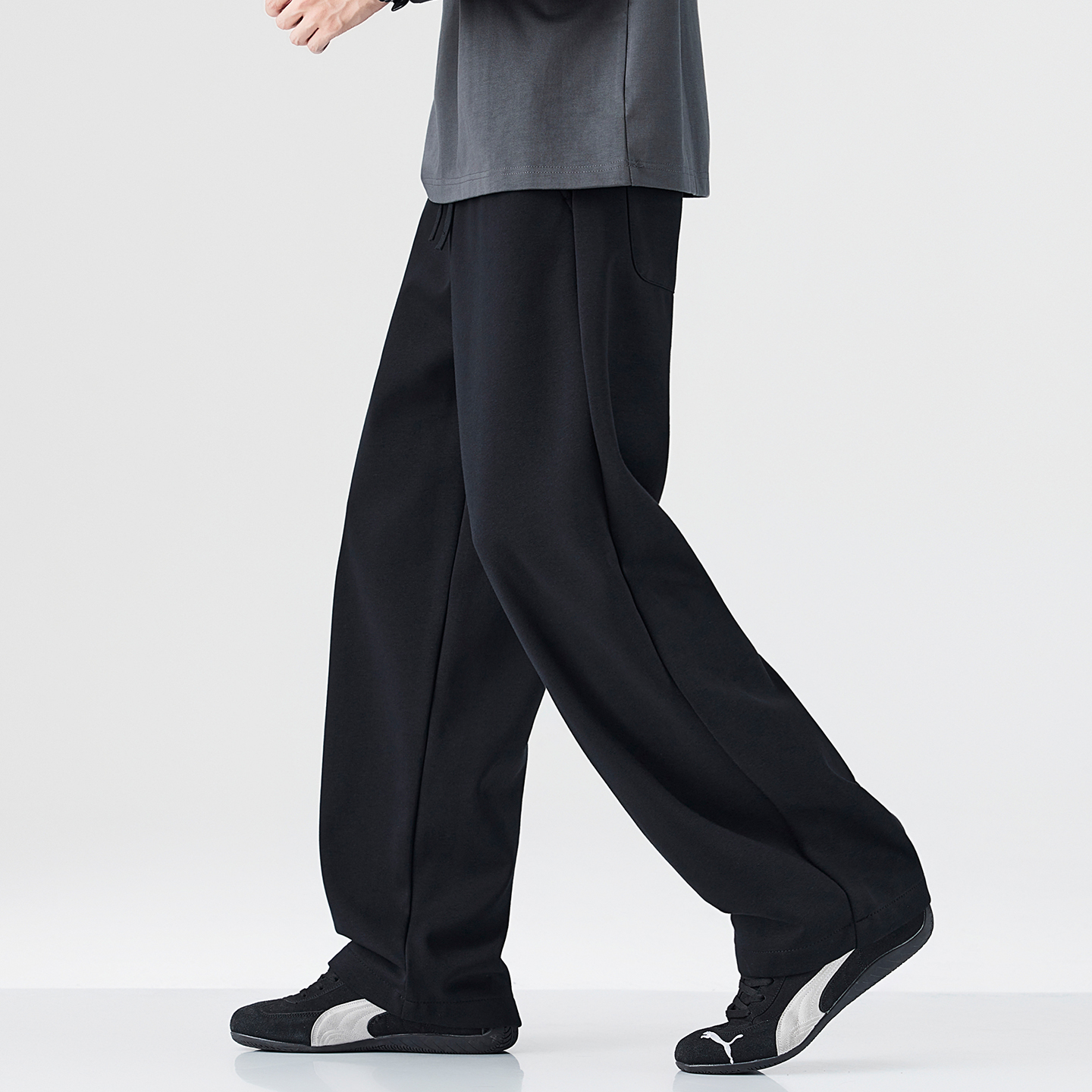 【高支数】秋季新款针织运动长裤男休闲百搭抽绳卫裤直筒裤子潮 - 图1