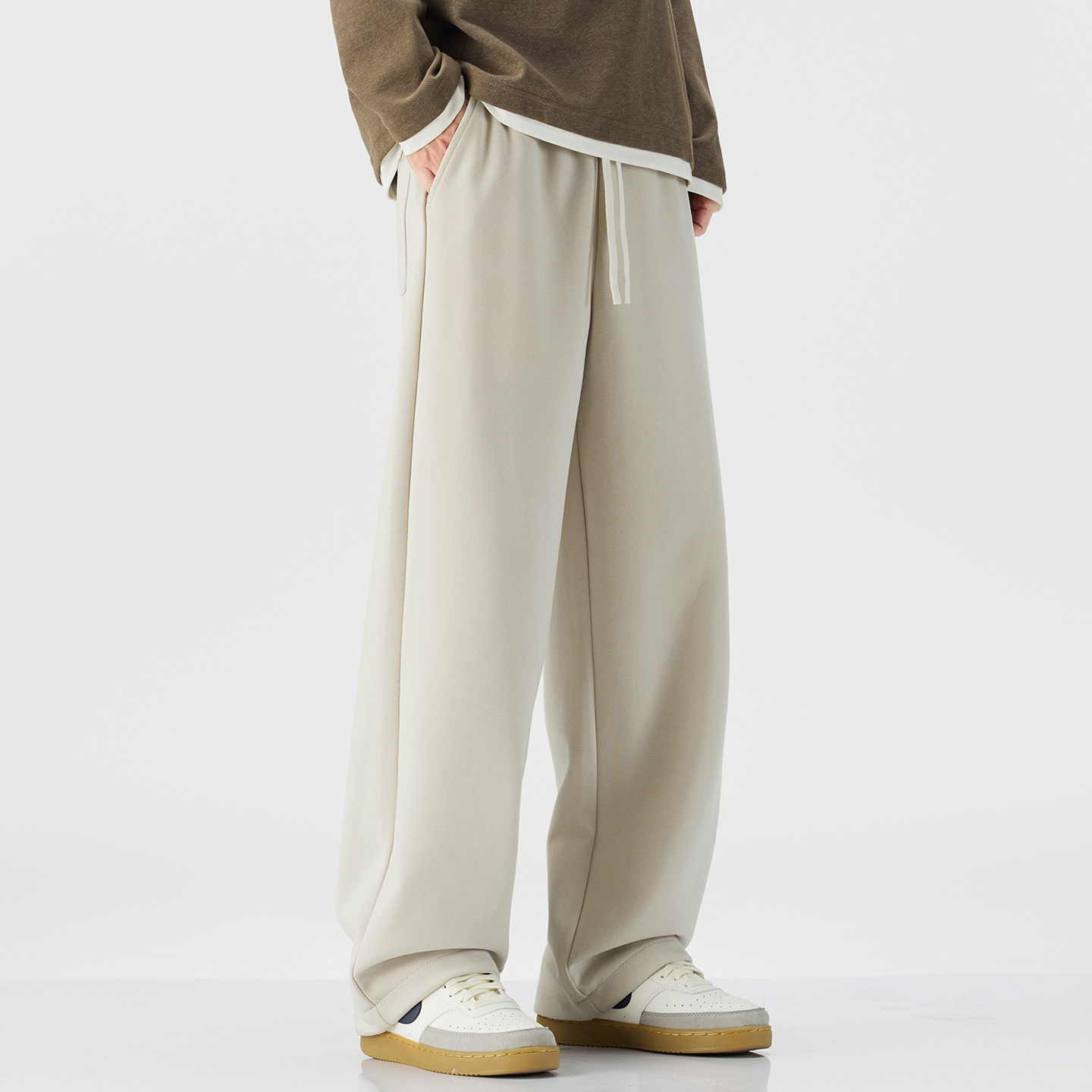 【高支数】秋季新款针织运动长裤男休闲百搭抽绳卫裤直筒裤子潮 - 图0