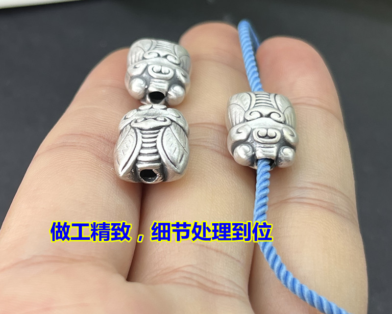 S999足银3D硬银夏蝉知了转运隔珠手工DIY编织手绳项链DIY精致配件 - 图2