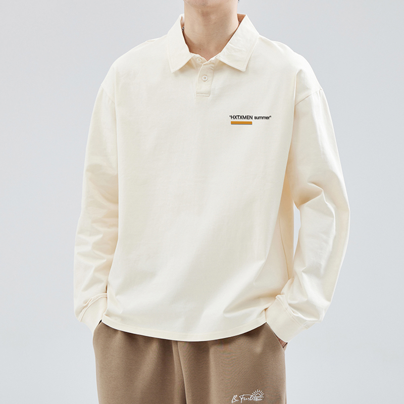 2025春季休闲Polo衫男纯棉翻领卫衣男士春秋宽松休闲长袖打底上衣 - 图1