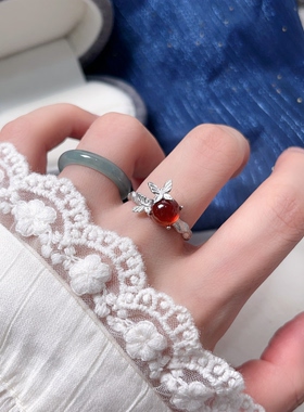 2.6更【石榴石蛋面】s925纯银酒红石榴石戒指女活口食指环礼物