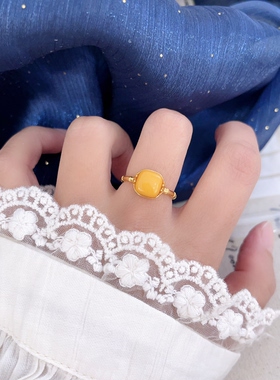 10.16上新【青金蜜蜡】s925纯银青金石蜜蜡戒指复古指环可调节