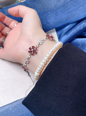 【春日宴】s925纯银清手链小清新花花手链石榴石黄水晶海蓝宝礼物