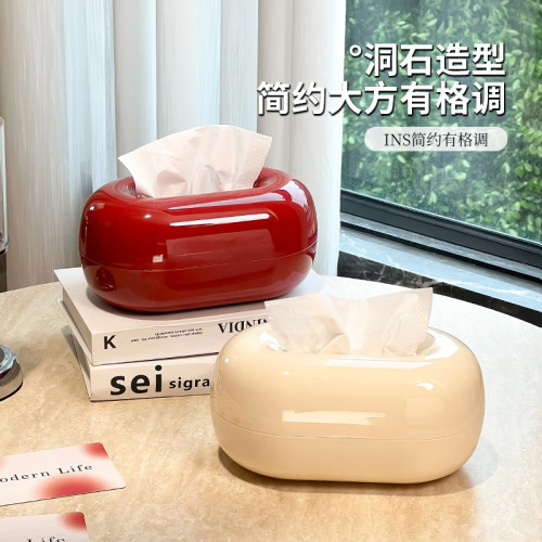 尊慕斯洞石纸巾盒客厅茶几轻奢高级感桌面装饰摆件抽纸盒餐巾纸盒 - 图1