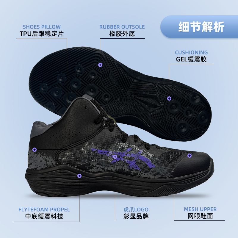 Asics亚瑟士男鞋NOVA FLOW 2透气缓震耐磨实战运动篮球鞋1063A071 - 图1