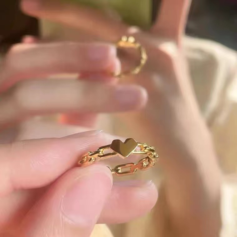 周家新款轻奢简约爱心链条戒指小兔子戒指开口款送女友闺蜜ins（【周大福黄金999爱心戒指开口款送女友闺蜜ins）-第3张图片-提都小院